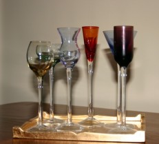 Eclectic Liquor Glasses w/Gold-toned Tray